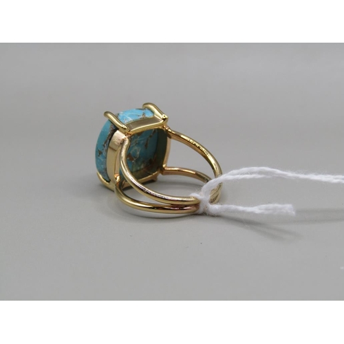 1432 - SILVER GILT TURQUOISE SET RING, SIZE L