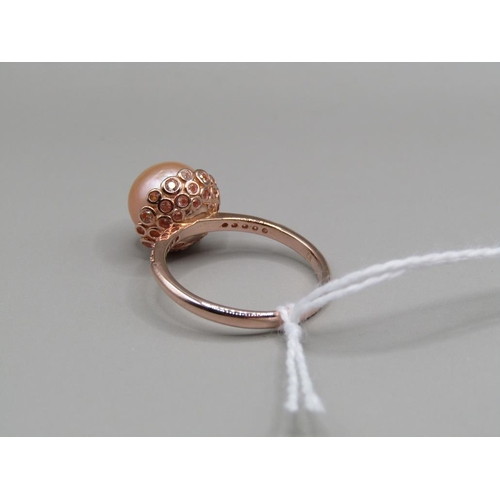 1433 - GOLD ON SILVER NATURAL COLOUR PEARL RING, SIZE P 1/2