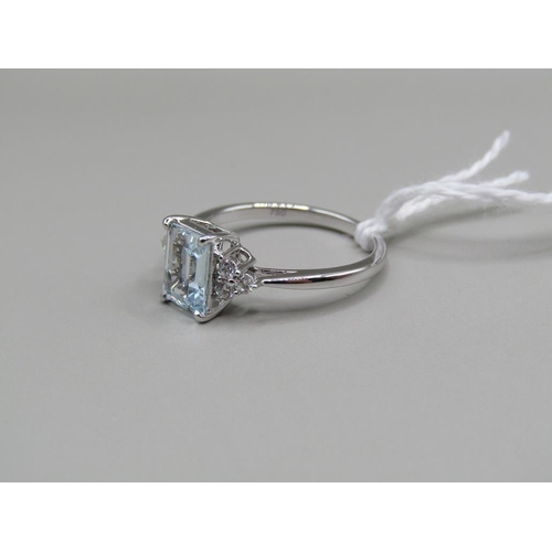 1434 - 18CT WHITE GOLD AQUAMARINE DIAMOND RING, SIZE N