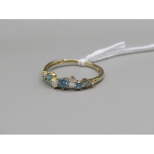 1440 - YELLOW GOLD BLUE AND WHITE DIAMOND SET RING, SIZE P 1/2