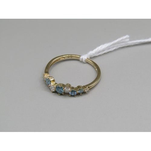 1440 - YELLOW GOLD BLUE AND WHITE DIAMOND SET RING, SIZE P 1/2