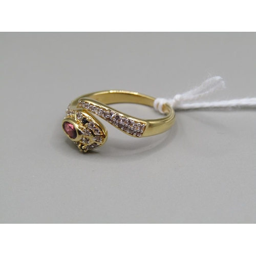 1441 - SILVER GILT GEM SET SNAKE RING, SIZE N 1/2