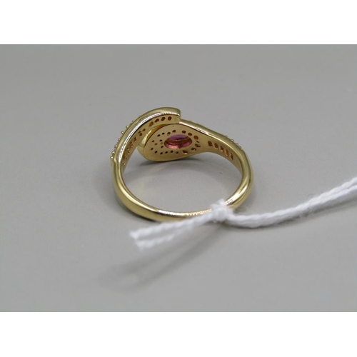 1441 - SILVER GILT GEM SET SNAKE RING, SIZE N 1/2