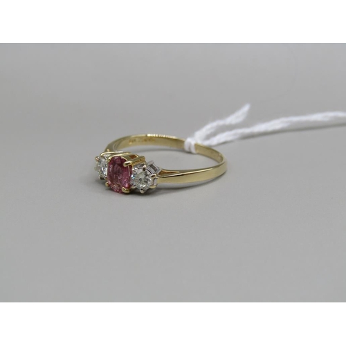 1442 - 18CT PINK SAPPHIRE AND DIAMOND TRILOGY RING, SIZE N