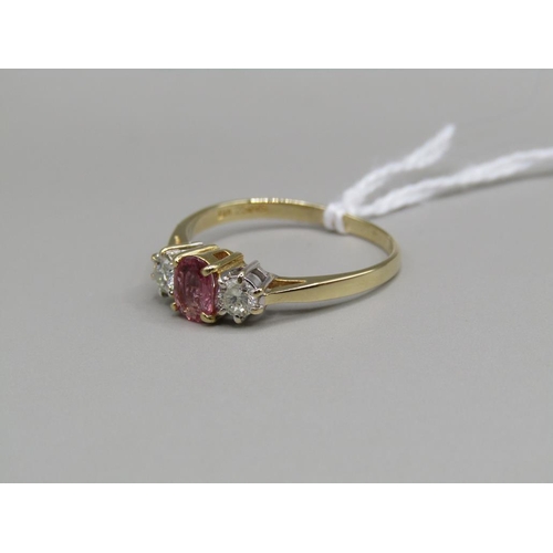 1442 - 18CT PINK SAPPHIRE AND DIAMOND TRILOGY RING, SIZE N