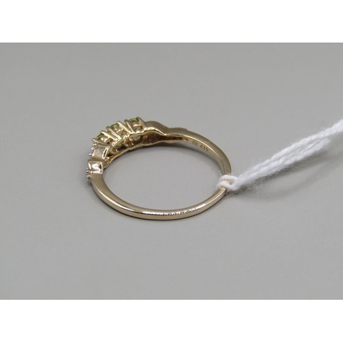 1443 - GOLD THREE STONE SPHERE DIAMOND RING, SIZE S