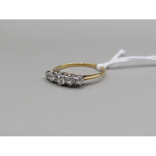 1444 - 18CT AND PLATINUM FIVE STONE SET OLD CUT DIAMOND RING, SIZE N 1/2