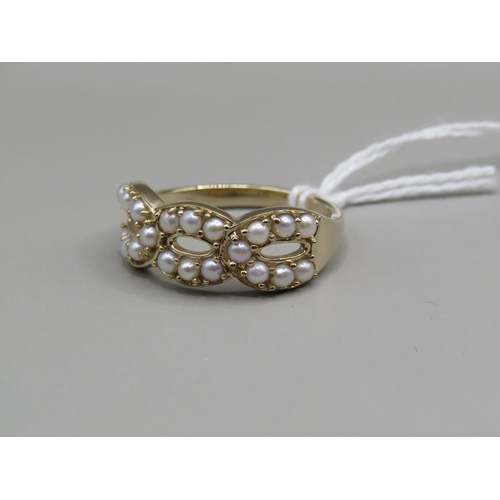 1445 - SILVER GILT SEED PEARL RING SIZE R 1/2