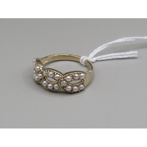 1445 - SILVER GILT SEED PEARL RING SIZE R 1/2