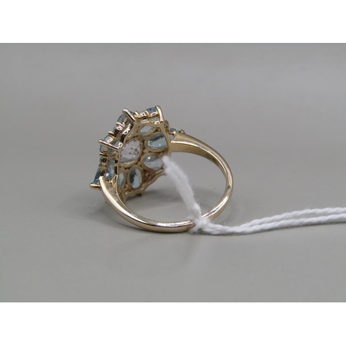 1448 - GOLD LARGE AQUAMARINE AND KUNZITE RING, SIZE P 1/2