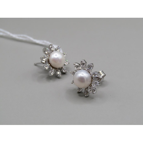 1450 - SILVER CULTURED PEARL & NATURAL ZIRCON EARRINGS