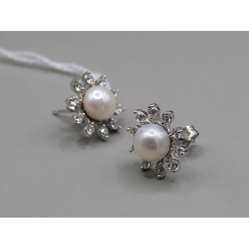 1450 - SILVER CULTURED PEARL & NATURAL ZIRCON EARRINGS