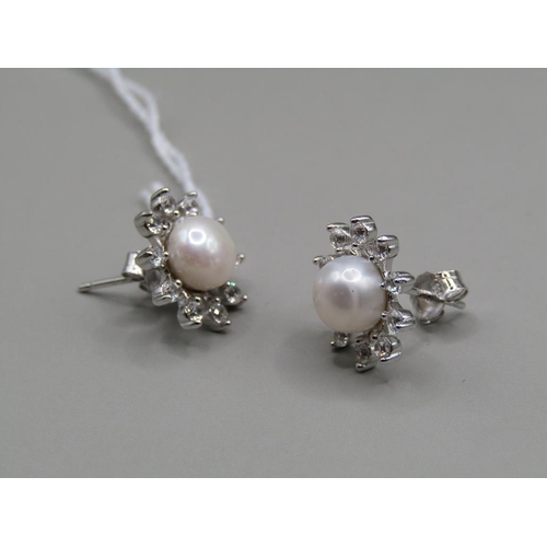 1450 - SILVER CULTURED PEARL & NATURAL ZIRCON EARRINGS