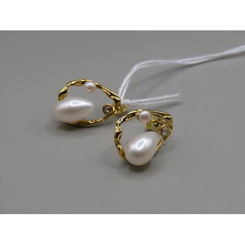 1451 - SILVER GILT CULTURED PEARL EARRINGS