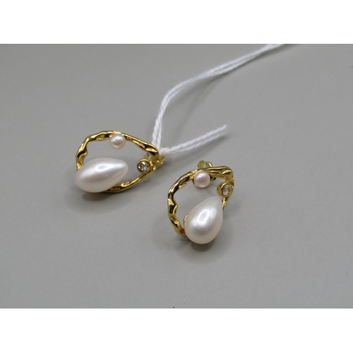 1451 - SILVER GILT CULTURED PEARL EARRINGS