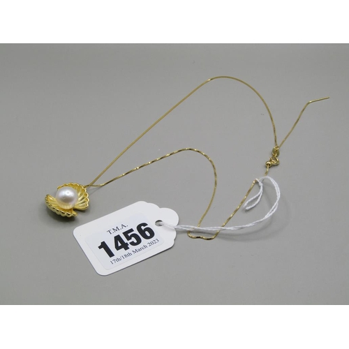 1456 - SILVER GILT CULTURED PEARL SHELL NECKLACE