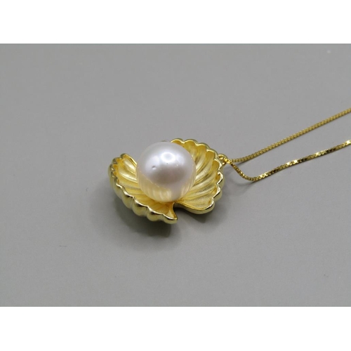 1456 - SILVER GILT CULTURED PEARL SHELL NECKLACE