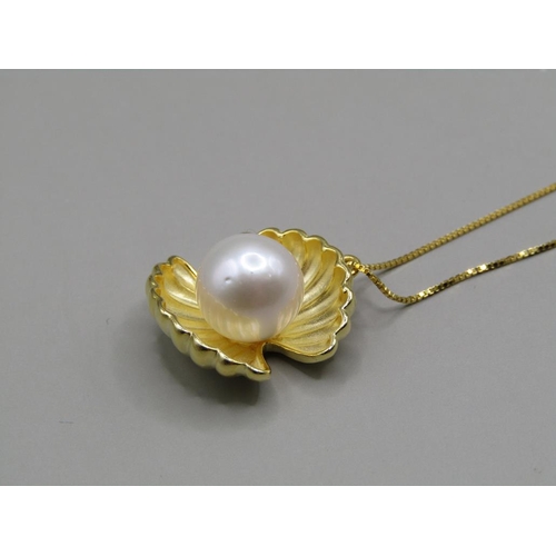 1456 - SILVER GILT CULTURED PEARL SHELL NECKLACE