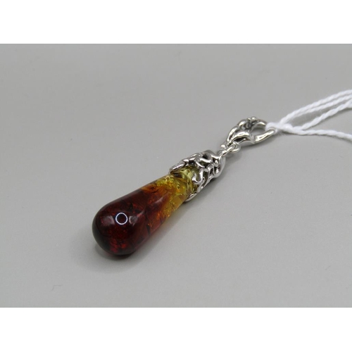 1459 - SILVER AMBER DROP PENDANT