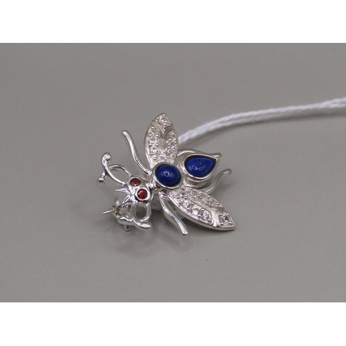 1460 - SILVER LAPIS LAZULI BEE BROOCH