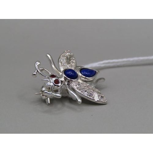 1460 - SILVER LAPIS LAZULI BEE BROOCH