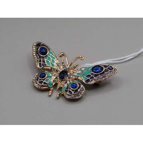 1464 - ENAMEL BUTTERFLY BROOCH WITH CRYSTAL SETTING