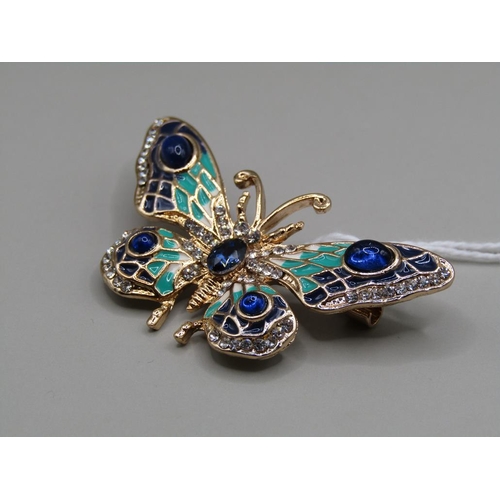 1464 - ENAMEL BUTTERFLY BROOCH WITH CRYSTAL SETTING