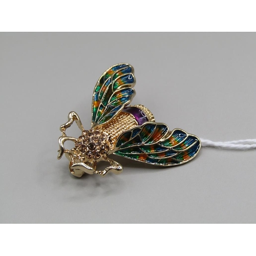 1465 - ENAMEL BEE BROOCH WITH CRYSTALS