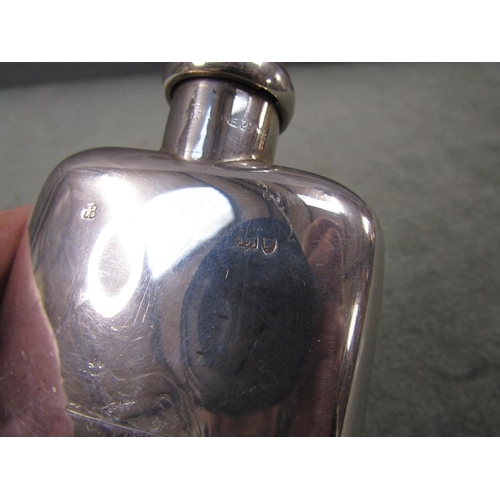 1425 - SILVER CURVED POCKET FLASK, 13CM, W