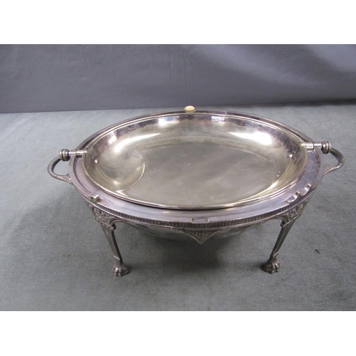 1519 - LATE VICTORIAN SILVER PLATED ROLL TOP TUREEN, 35CM W