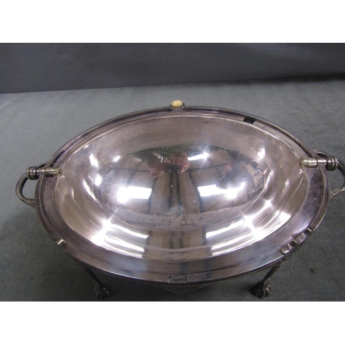 1519 - LATE VICTORIAN SILVER PLATED ROLL TOP TUREEN, 35CM W