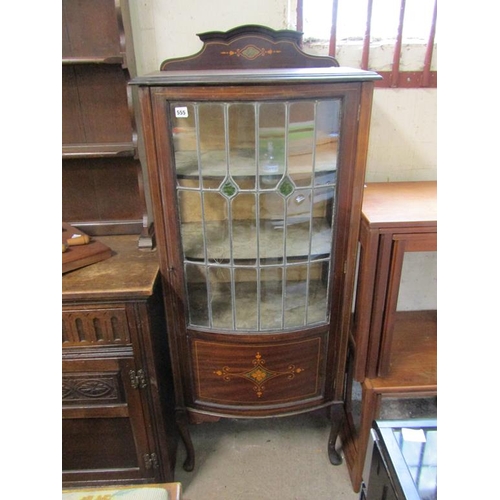 555 - INLAID DISPLAY CABINET 61 w x 138 h + 12cms cornice x 37 d cms