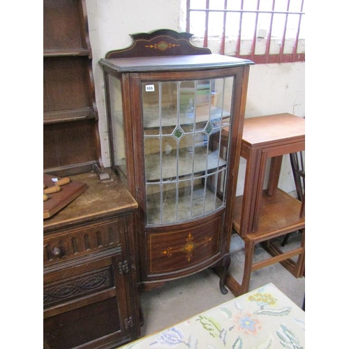 555 - INLAID DISPLAY CABINET 61 w x 138 h + 12cms cornice x 37 d cms