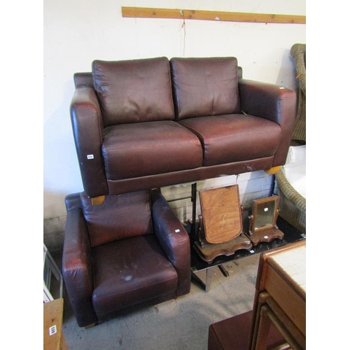 606 - LEATHER TWO SEATER SOFA AND ARMCHAIR