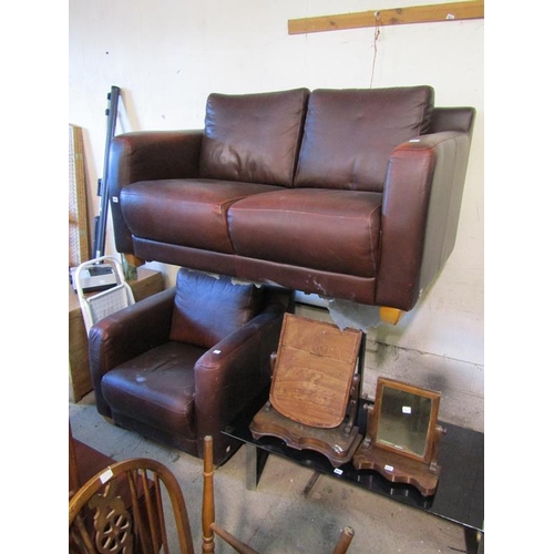 606 - LEATHER TWO SEATER SOFA AND ARMCHAIR