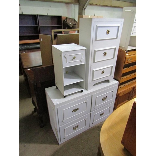 654 - THREE VARIOUS WHITE CHEST OF DRAWERS