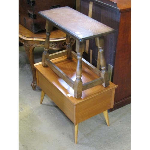 662 - TEAK SEWING BOX; STOOL