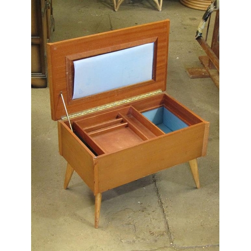 662 - TEAK SEWING BOX; STOOL