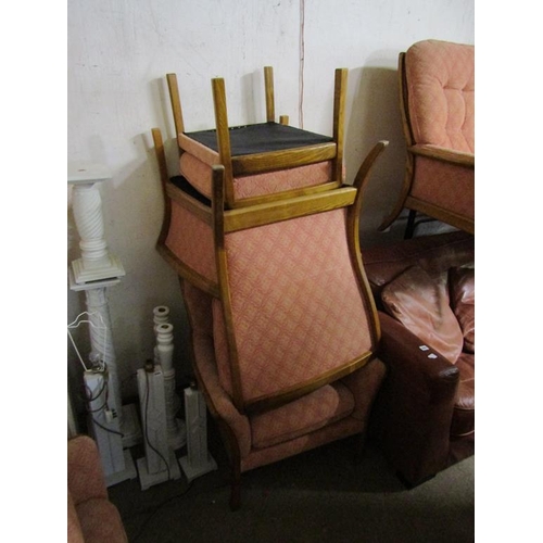 694 - FOUR ARMCHAIRS; THREE SEATER SOFA