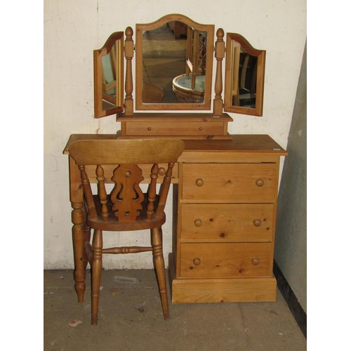 702 - PINE DRESSING TABLE, CHAIR & MIRROR