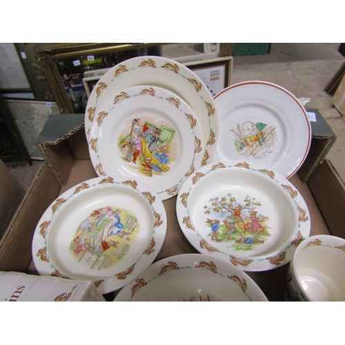 182 - BOX TO INCL DOULTON BUNNYKINS, WEDGWOOD ETC