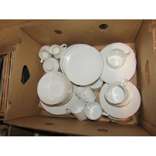 203 - BOX OF TEA AND TABLEWARES TO INCL THOMAS OF GERMANY