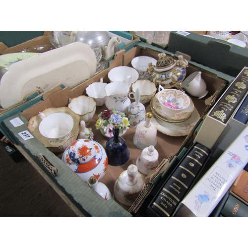 237 - BOX OF MIXED CERAMICS TO INCL CHINA BELLS, TEAWARES ETC