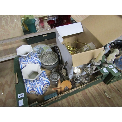 246 - BOX OF MISC TO INCL ORIENTAL VASES, SILVER PLATE ETC