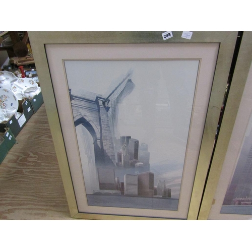 248 - TWO FRAMED COLOURED LITHOGRAPHS - BROOKLYN BRIDGE & CHRYSLER BUILDING