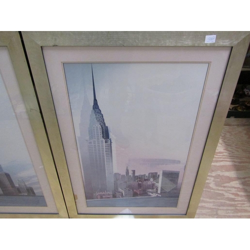 248 - TWO FRAMED COLOURED LITHOGRAPHS - BROOKLYN BRIDGE & CHRYSLER BUILDING