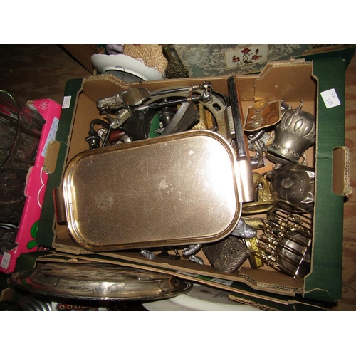 276 - THREE BOXES OF MISC TO INCL CHINA, GLASS, METALWARE