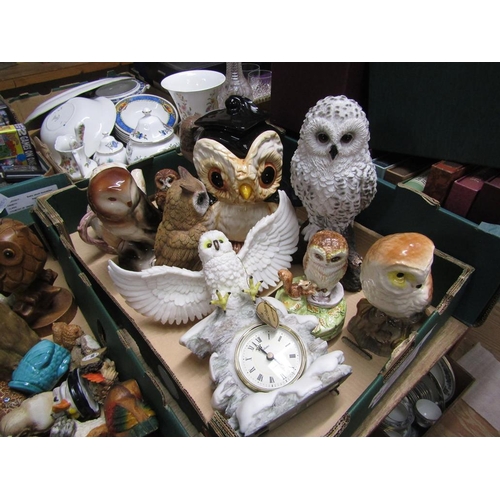 304 - BOX OF OWL ORNAMENTS TO INC. CLOCK AND COOKIE JAR