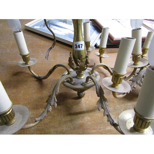 347 - PAIR OF GILT METAL FIVE BRANCH CEILING LIGHTS