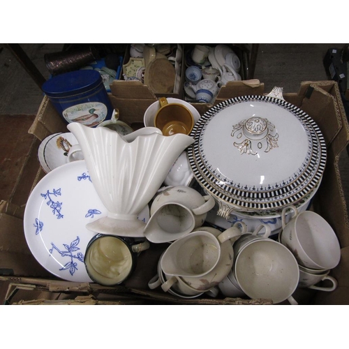 389 - THREE BOXES OF MIXED CHINA, ORNAMENTS ETC. TO INC. ROYAL ALBERT